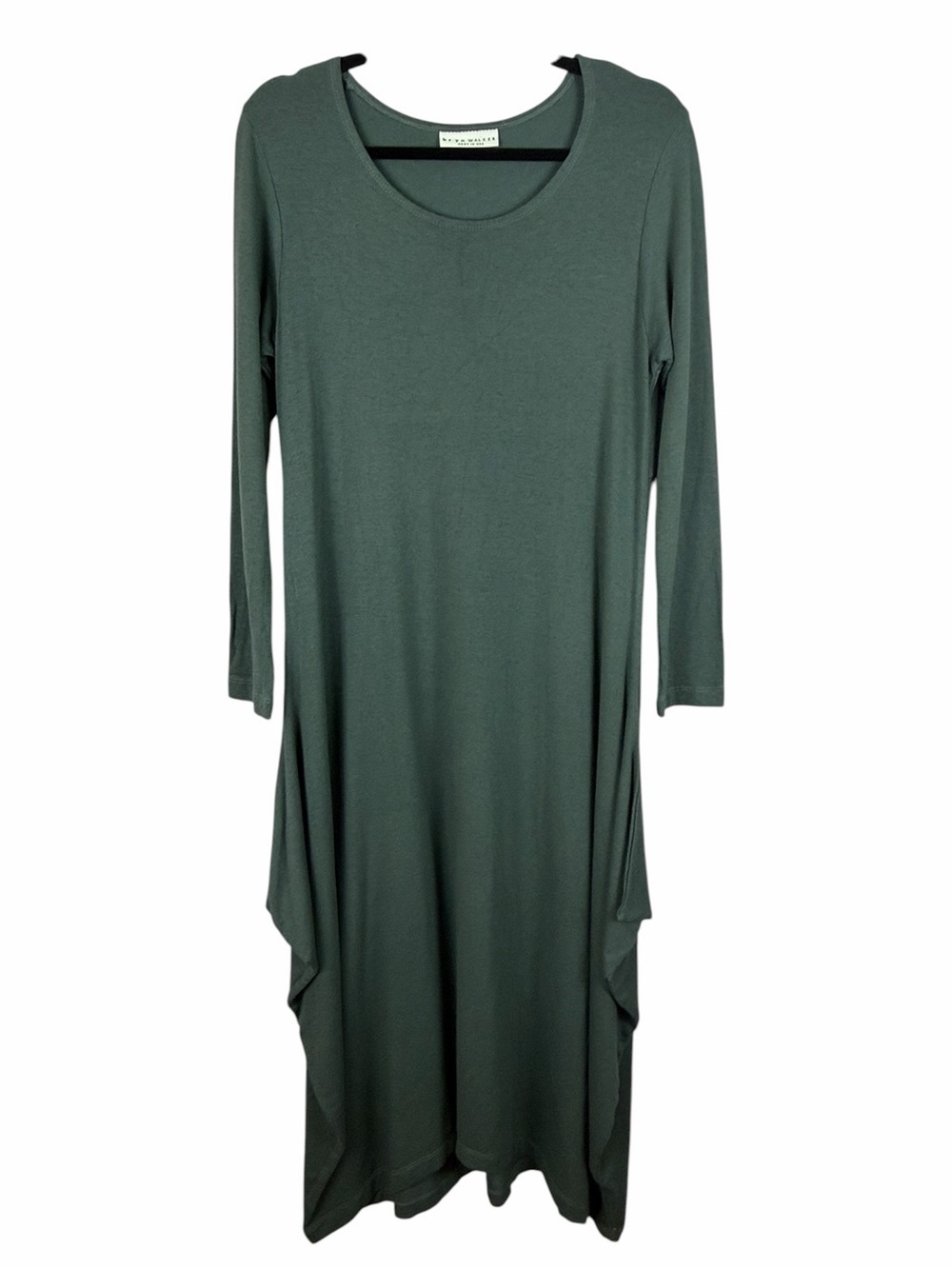 Bryn Walker Green Midi Dress XS Made USA Lagenlook Oversized Bamboo Blend